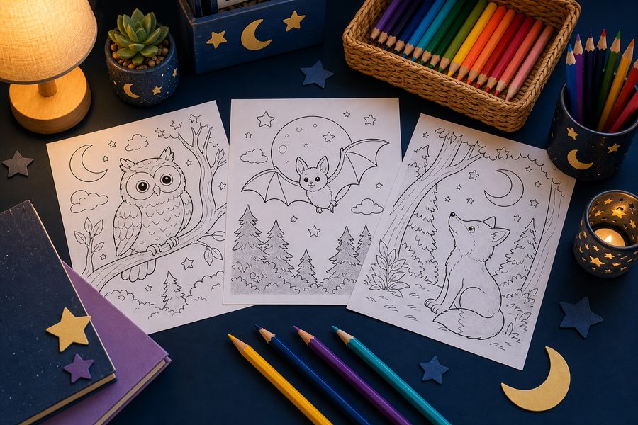Weekend coloring folder with crayons and dividers prepared for home use