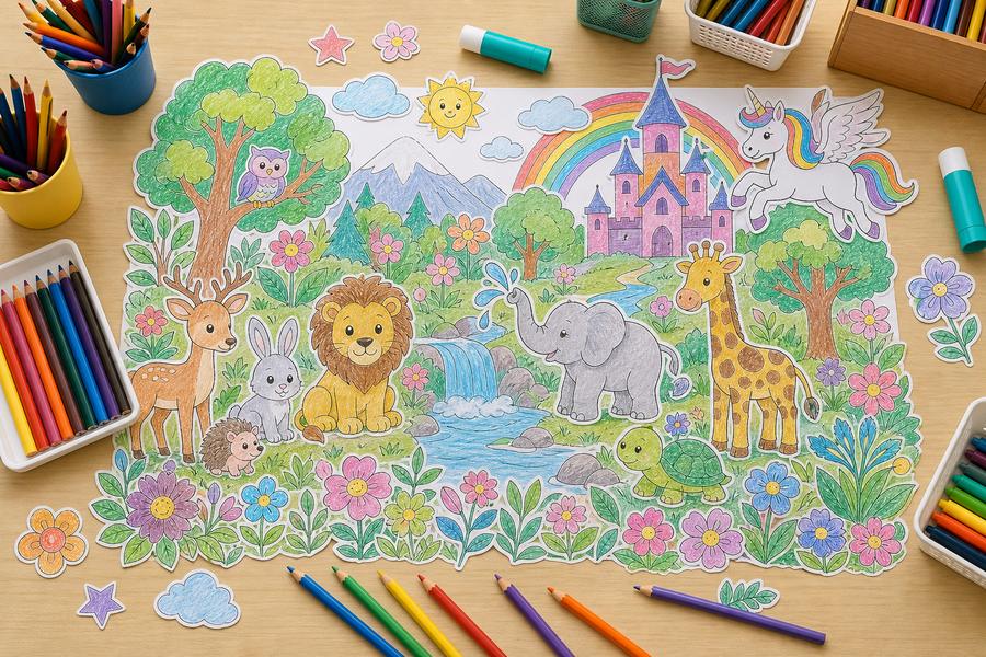 Birthday coloring pages with pencils ready for a cheerful party activity