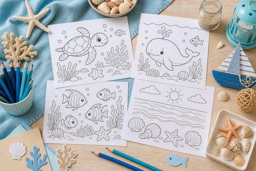 Space coloring pages with pencils ready for a calm imaginative activity