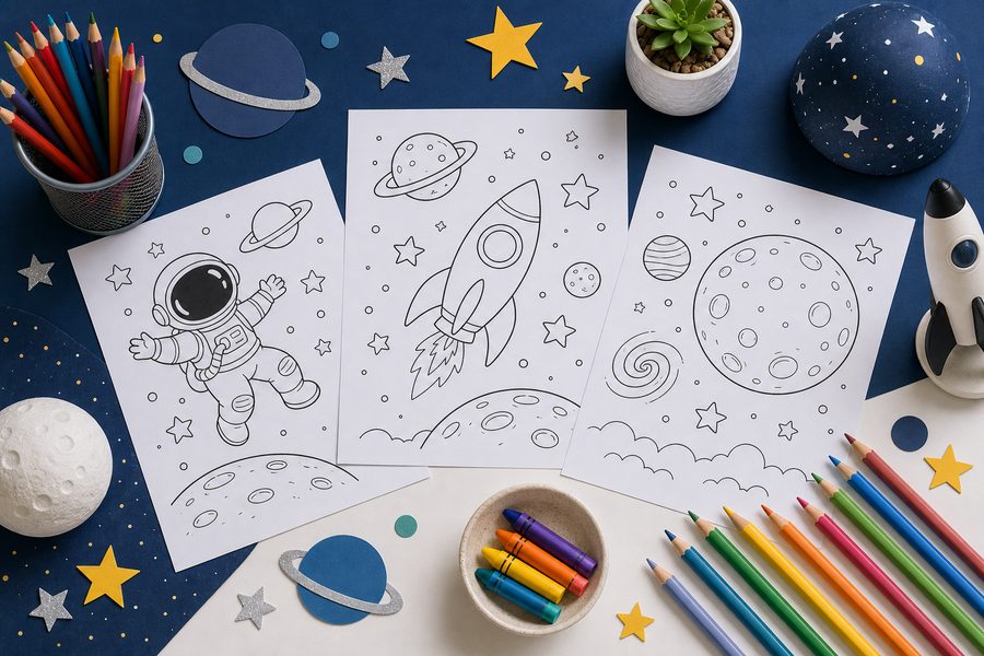 Face and expression coloring pages with simple characters and pencils