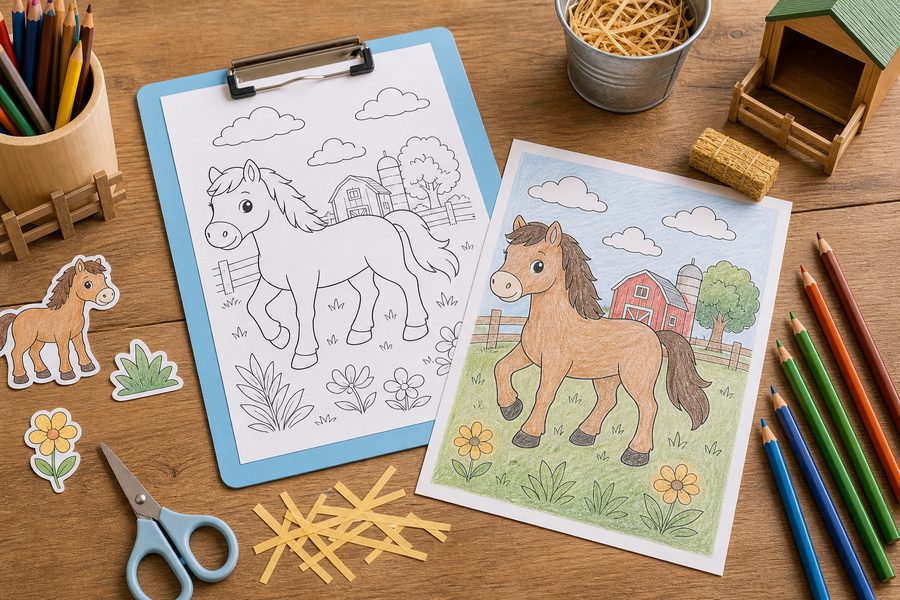 Cat coloring pages with pencils ready for a quiet child-friendly activity