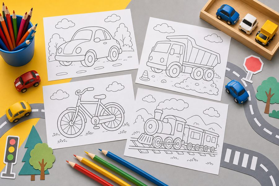 Simple pattern coloring pages with pencils prepared for a calm repetitive activity