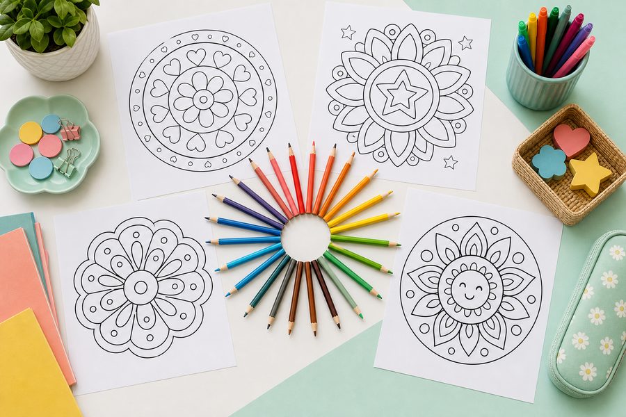 Prepared coloring tray for a calm classroom morning routine
