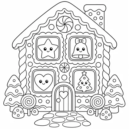Dibujo de casita de jengibre de adviento para colorear