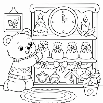 Dibujo de osito preparando sorpresas de adviento para colorear
