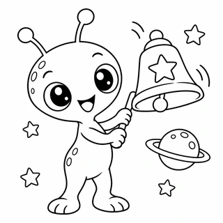 Alien with a space bell coloring page