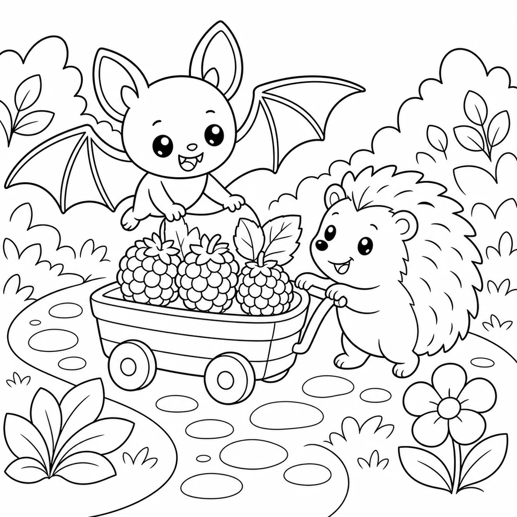 Coloriage : Chauve-souris avec des fruits