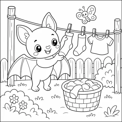 Bat with leaves coloring page