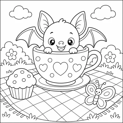 Bat with a xylophone coloring page