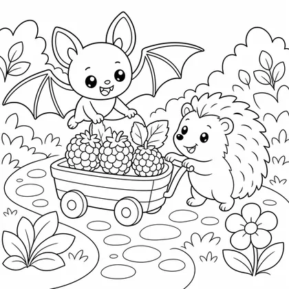 Bat with fruit coloring page