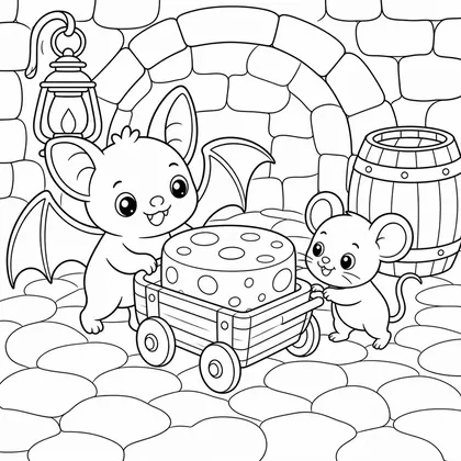 Bat with a cart of berries coloring page