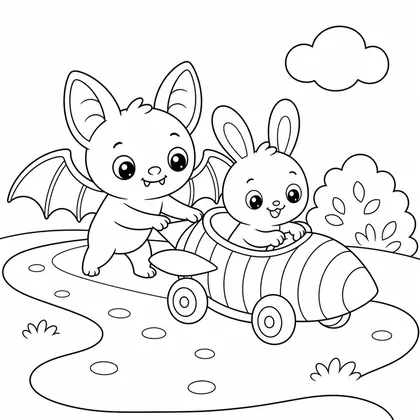 Bat with a toy rocket coloring page