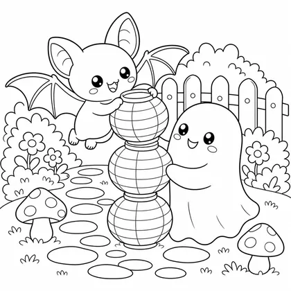 Bat with a tambourine coloring page