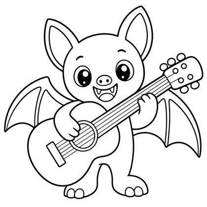 Dibujo de murciélago con guitarra para colorear
