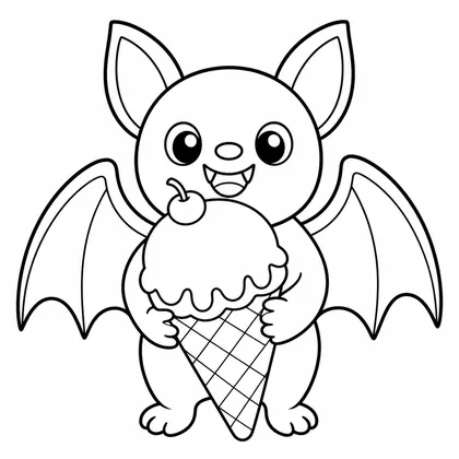 Dibujo de murciélago con helado para colorear