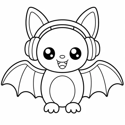 Dibujo de murciélago con auriculares para colorear