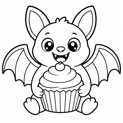 Dibujo de murciélago con cupcake para colorear