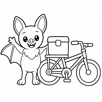 Dibujo de murciélago con bicicleta de reparto para colorear