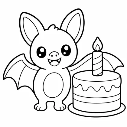 Dibujo de murciélago con tarta para colorear