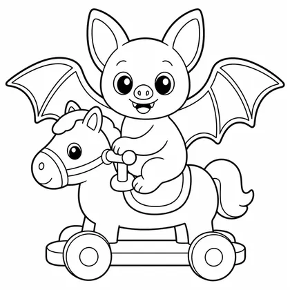 Dibujo de murciélago con caballo de juguete para colorear