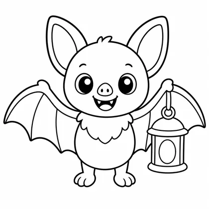 Dibujo de murciélago con linterna para colorear