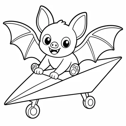 Dibujo de murciélago con avión de papel para colorear