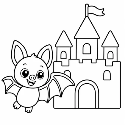 Dibujo de murciélago con castillo para colorear