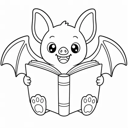 Dibujo de murciélago con libro para colorear