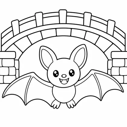Dibujo de murciélago con puente para colorear