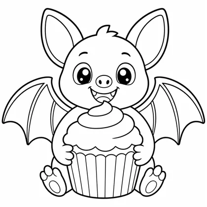 Dibujo de murciélago con cupcake especial para colorear
