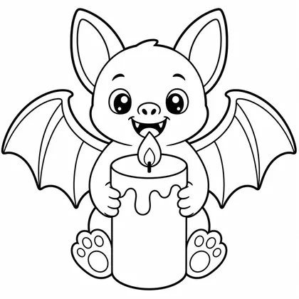 Dibujo de murciélago con vela para colorear