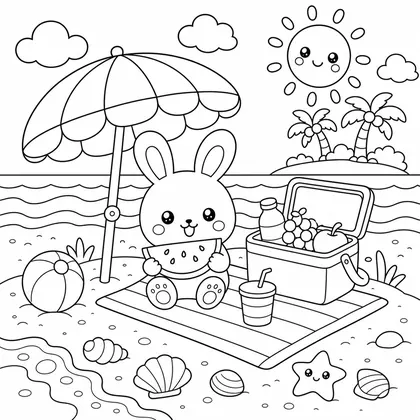 Dibujo de sombrilla en la playa para colorear