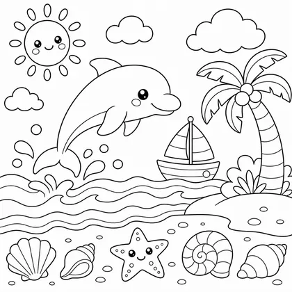 Dibujo de niña con conchas para colorear