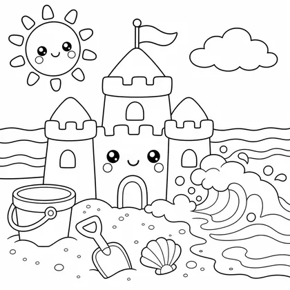 Dibujo de playa con sombrilla para colorear