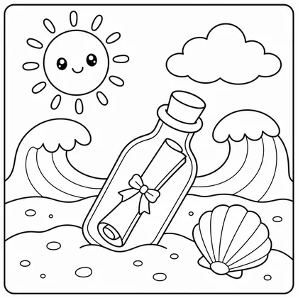 Dibujo de botella con mensaje para colorear