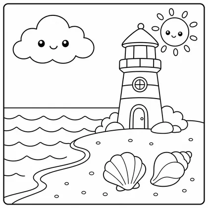 Dibujo de faro pequeño junto a la orilla para colorear