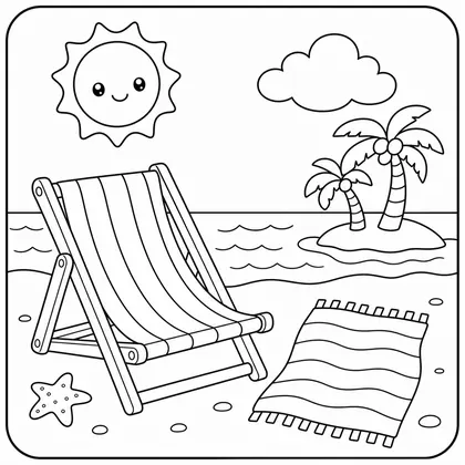 Dibujo de silla de playa y toalla para colorear