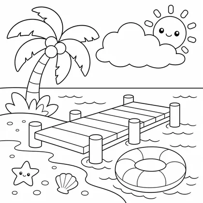 Dibujo de muelle corto con flotador para colorear