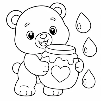 Dibujo de oso con tarro de miel para colorear