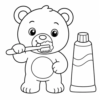 Dibujo de oso lavándose los dientes para colorear