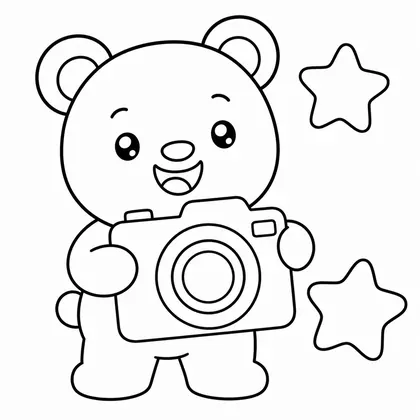 Dibujo de oso con cámara para colorear