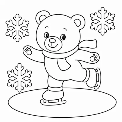 Dibujo de oso patinando sobre hielo para colorear