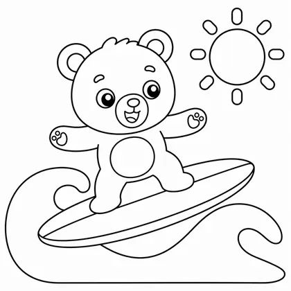 Dibujo de oso surfeando para colorear