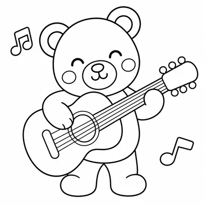 Dibujo de oso con guitarra para colorear