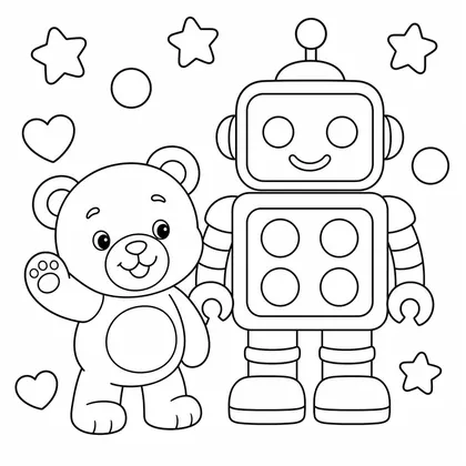 Dibujo de oso con robot para colorear
