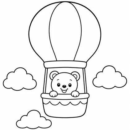 Dibujo de oso en globo aerostatico para colorear