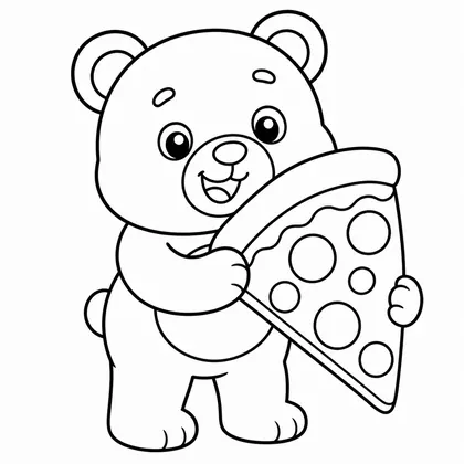 Dibujo de oso con pizza para colorear