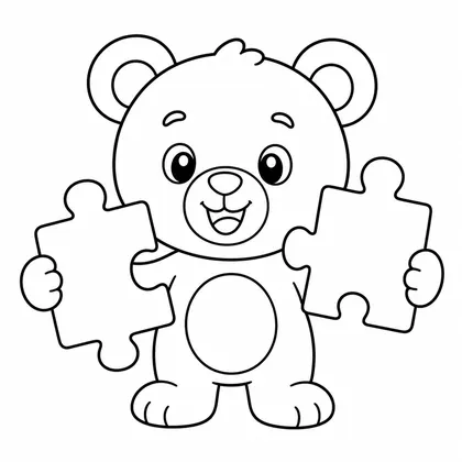 Dibujo de oso con puzzle para colorear