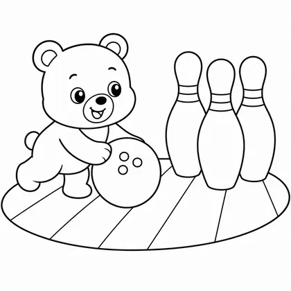Dibujo de oso jugando a los bolos para colorear