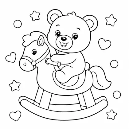 Dibujo de oso con caballo de juguete para colorear